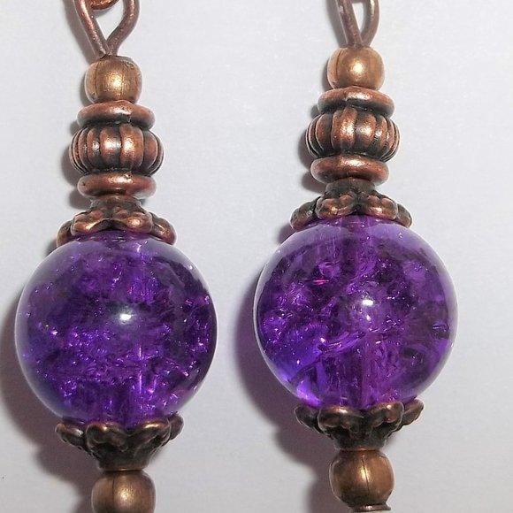 Boho Beaded Dangle Earring Set Purple and Copper Fashion Jewelry Accessory 7089 - Picture 4 of 9